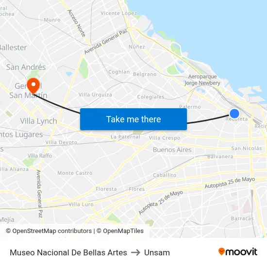 Museo Nacional De Bellas Artes to Unsam map