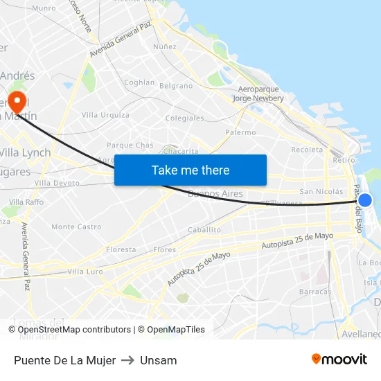 Puente De La Mujer to Unsam map