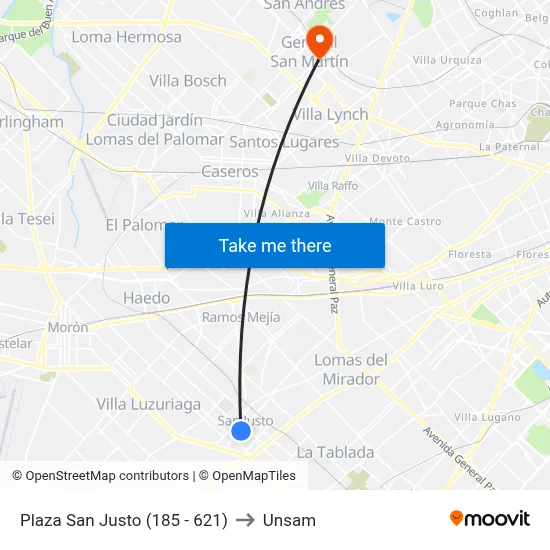 Plaza San Justo (185 - 621) to Unsam map