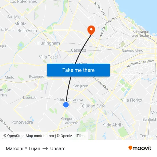 Marconi Y Luján to Unsam map