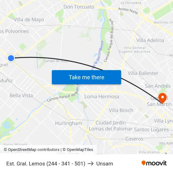Est. Gral. Lemos (244 - 341 - 501) to Unsam map