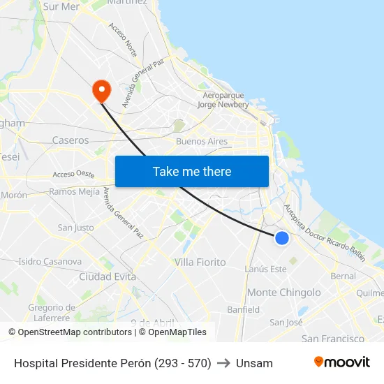 Hospital Presidente Perón (293 - 570) to Unsam map