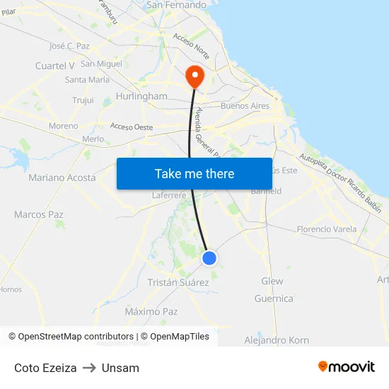 Coto Ezeiza to Unsam map