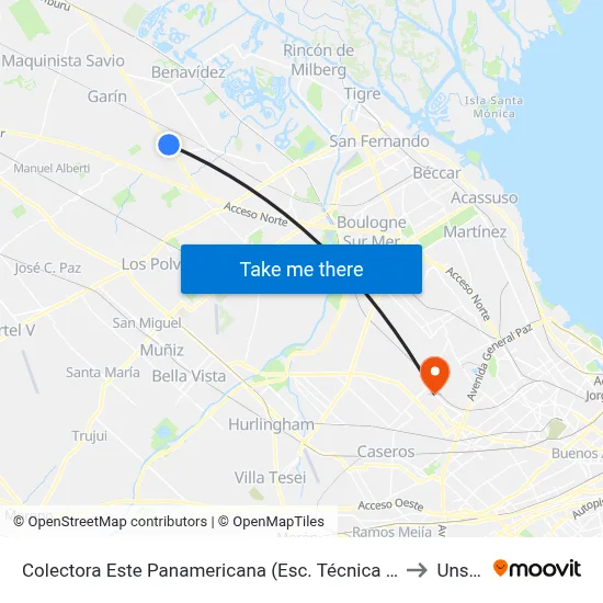 Colectora Este Panamericana (Esc. Técnica Henry Ford) to Unsam map