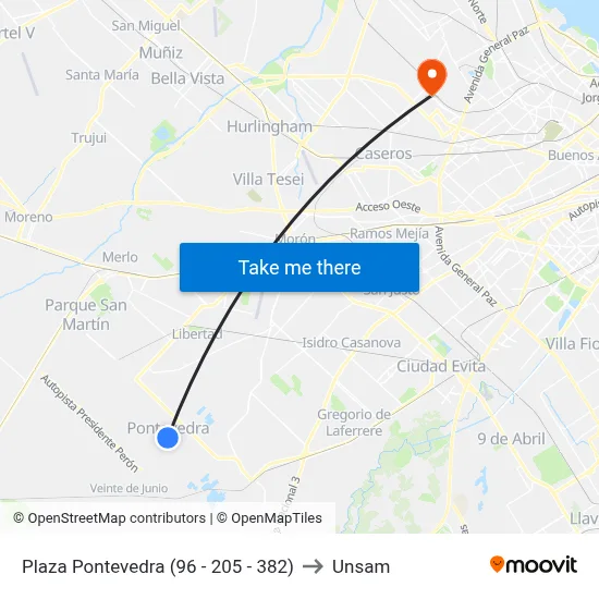 Plaza Pontevedra (96 - 205 - 382) to Unsam map