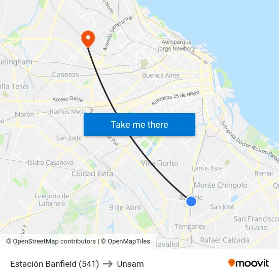 Estación Banfield (541) to Unsam map