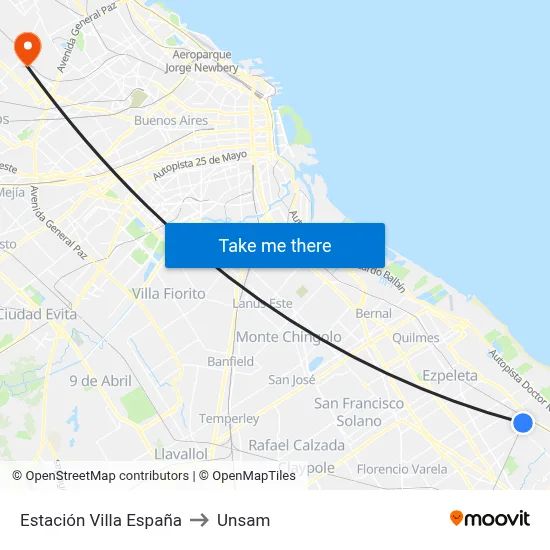 Estación Villa España to Unsam map