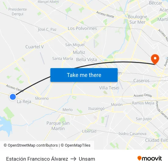 Estación Francisco Álvarez to Unsam map