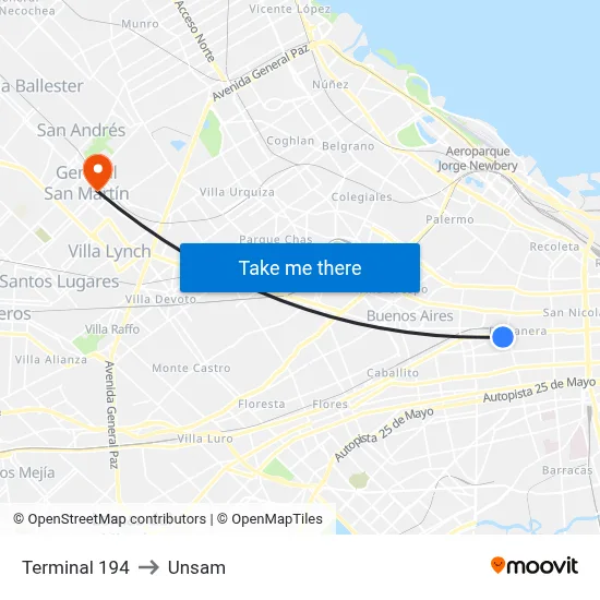 Terminal 194 to Unsam map