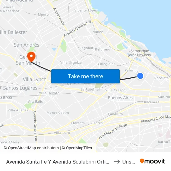 Avenida Santa Fe Y Avenida Scalabrini Ortiz (194) to Unsam map