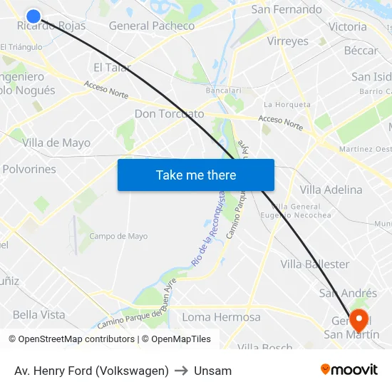 Av. Henry Ford (Volkswagen) to Unsam map