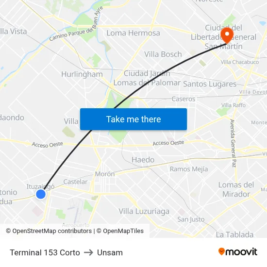 Terminal 153 Corto to Unsam map