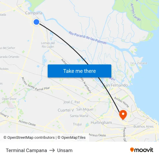 Terminal Campana to Unsam map