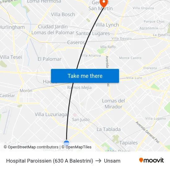 Hospital Paroissien (630 A Balestrini) to Unsam map