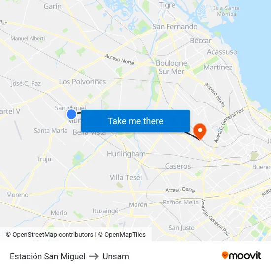 Estación San Miguel to Unsam map