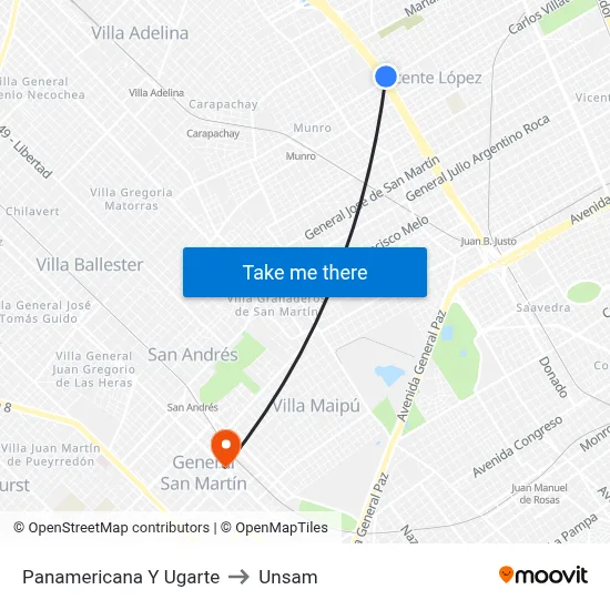 Panamericana Y Ugarte to Unsam map