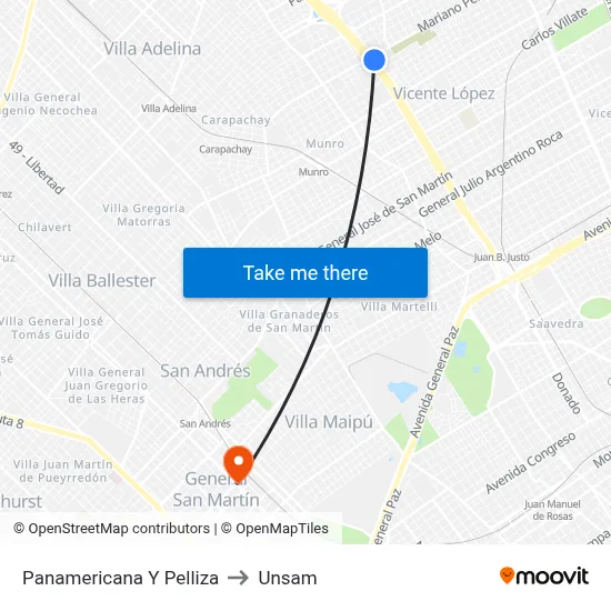 Panamericana Y Pelliza to Unsam map