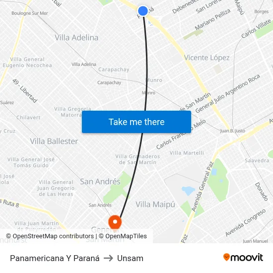 Panamericana Y Paraná to Unsam map