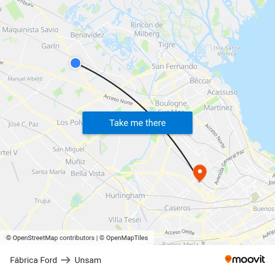 Fábrica Ford to Unsam map