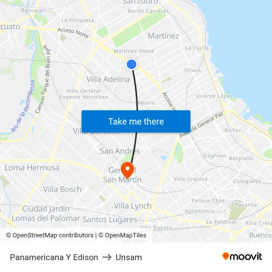 Panamericana Y Edison to Unsam map