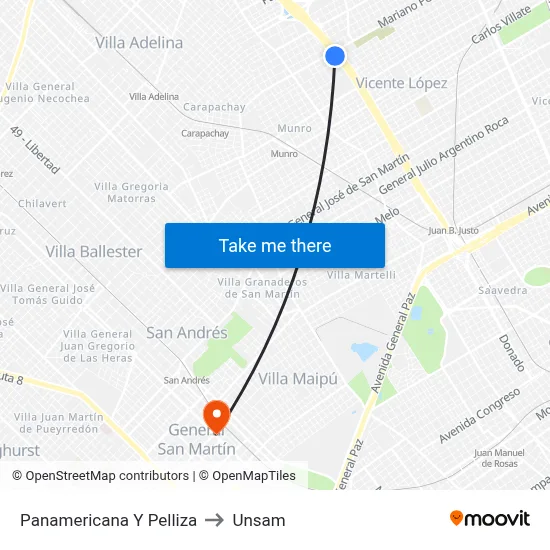 Panamericana Y Pelliza to Unsam map