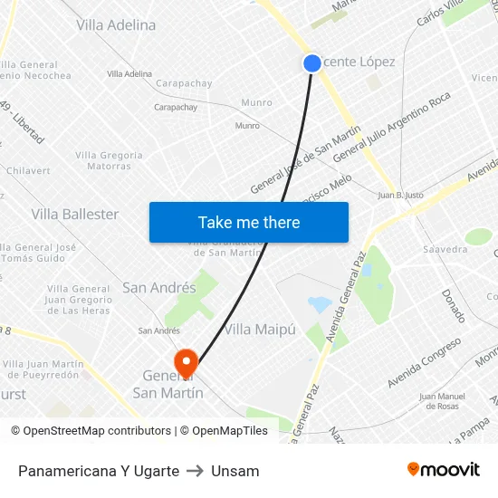 Panamericana Y Ugarte to Unsam map