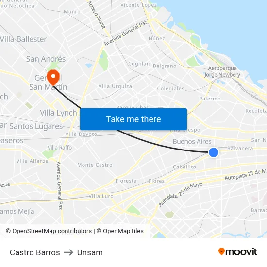 Castro Barros to Unsam map