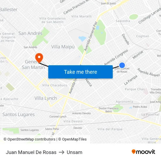Juan Manuel De Rosas to Unsam map