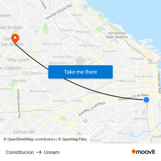 Constitucion to Unsam map