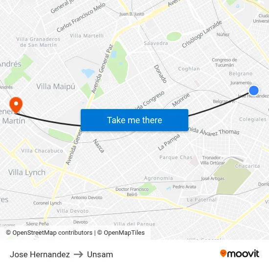 Jose Hernandez to Unsam map