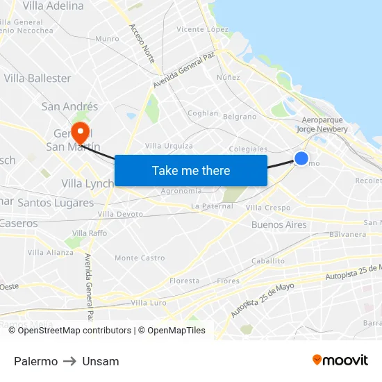 Palermo to Unsam map
