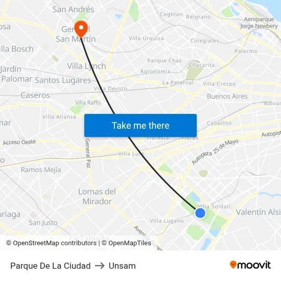 Parque De La Ciudad to Unsam map