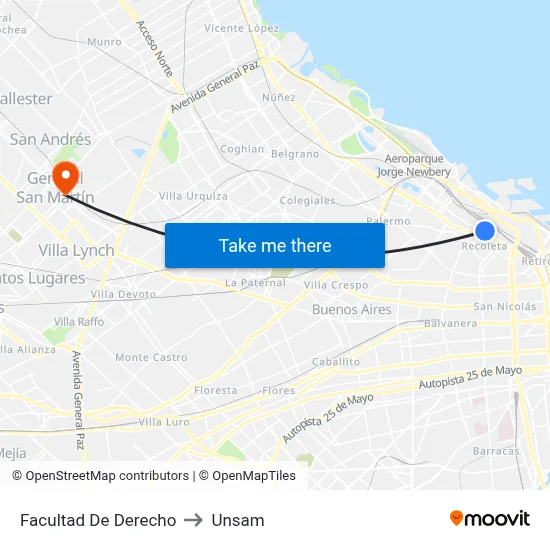 Facultad De Derecho to Unsam map