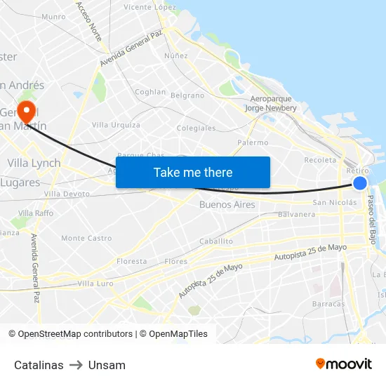 Catalinas to Unsam map