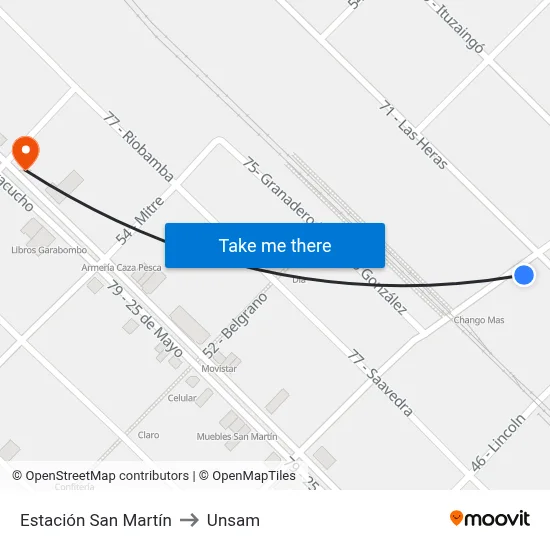Estación San Martín to Unsam map