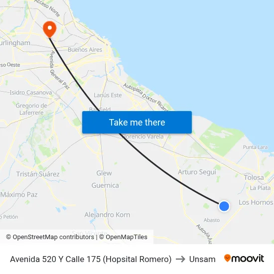 Avenida 520 Y Calle 175 (Hopsital Romero) to Unsam map
