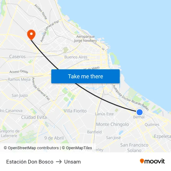 Estación Don Bosco to Unsam map