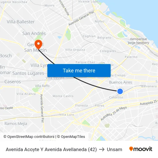 Avenida Acoyte Y Avenida Avellaneda (42) to Unsam map