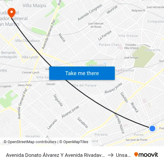 Avenida Donato Álvarez Y Avenida Rivadavia to Unsam map