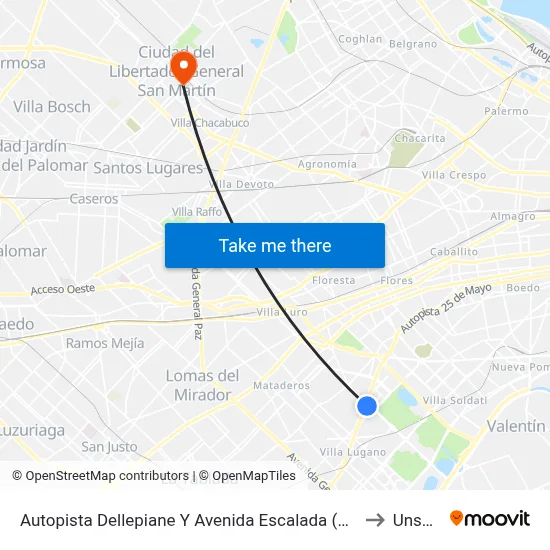 Autopista Dellepiane Y Avenida Escalada (8 - 51) to Unsam map