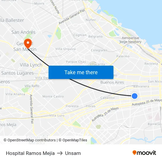 Hospital Ramos Mejía to Unsam map