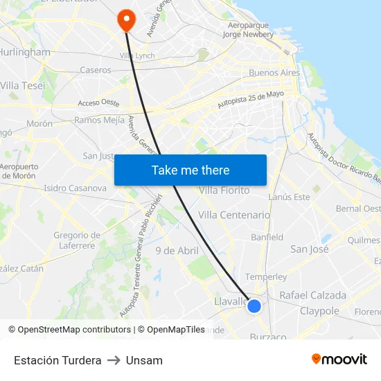 Estación Turdera to Unsam map