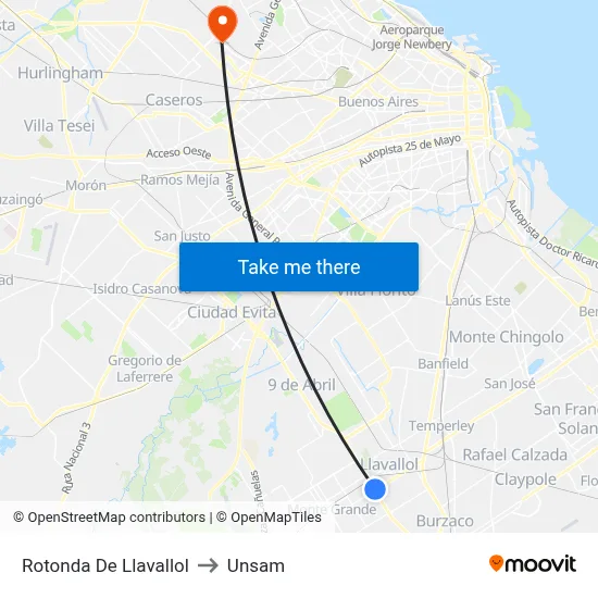 Rotonda De Llavallol to Unsam map