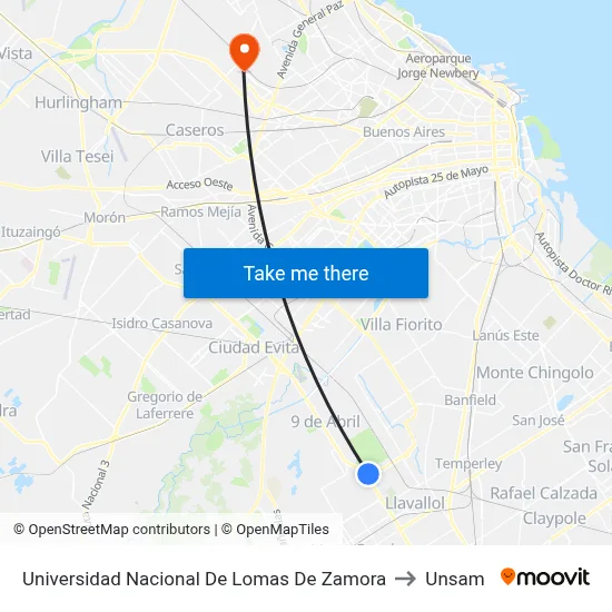 Universidad Nacional De Lomas De Zamora to Unsam map