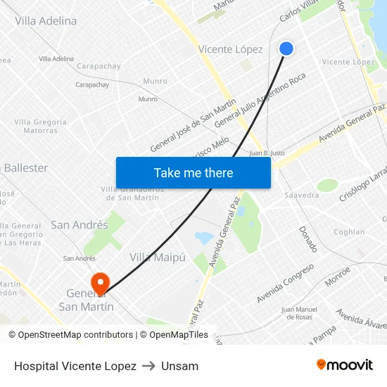 Hospital Vicente Lopez to Unsam map