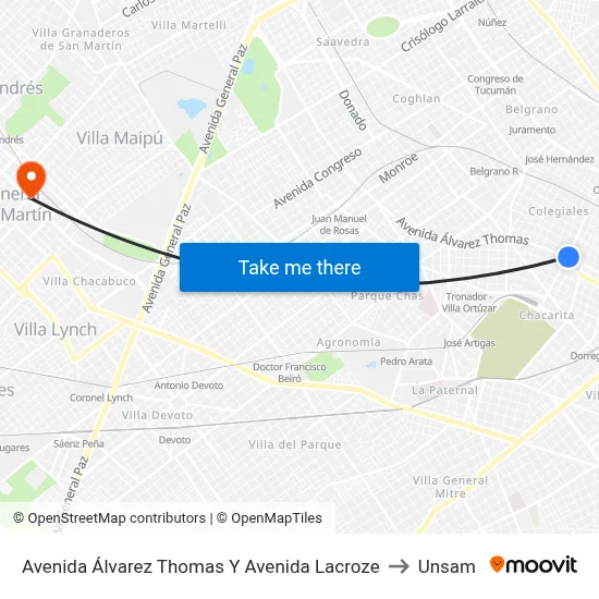 Avenida Álvarez Thomas Y Avenida Lacroze to Unsam map