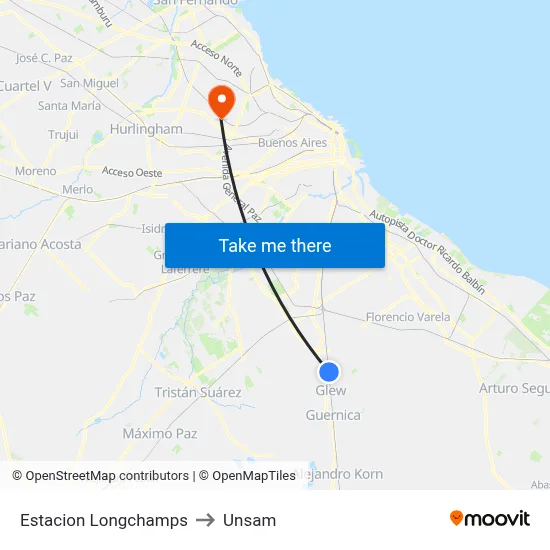 Estacion Longchamps to Unsam map
