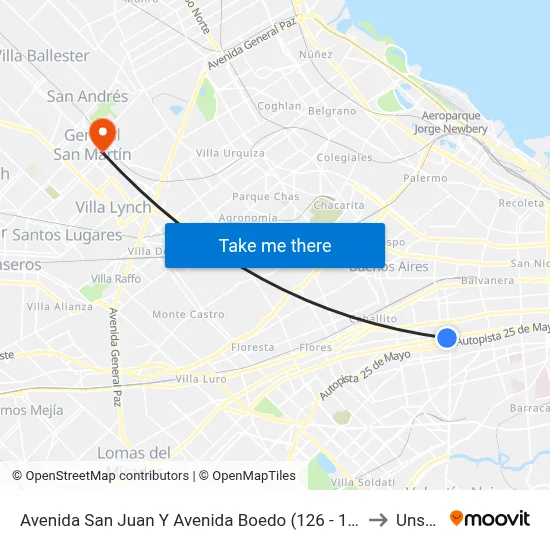 Avenida San Juan Y Avenida Boedo (126 - 127 - 180) to Unsam map