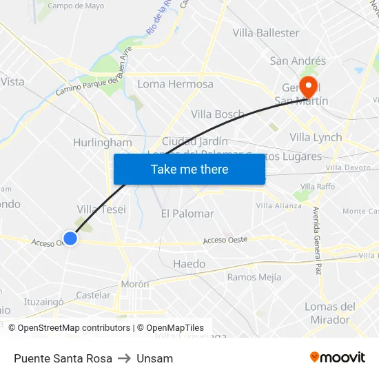 Puente Santa Rosa to Unsam map