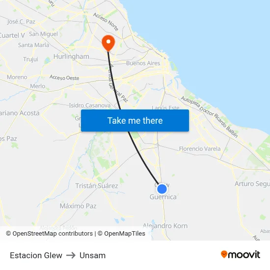 Estacion Glew to Unsam map